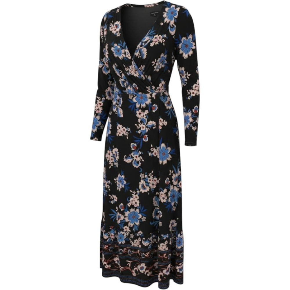 Lane Bryant Maxi Dress Womens 20 Black EUC Floral Faux Wrap Tiered Ruffle Hem